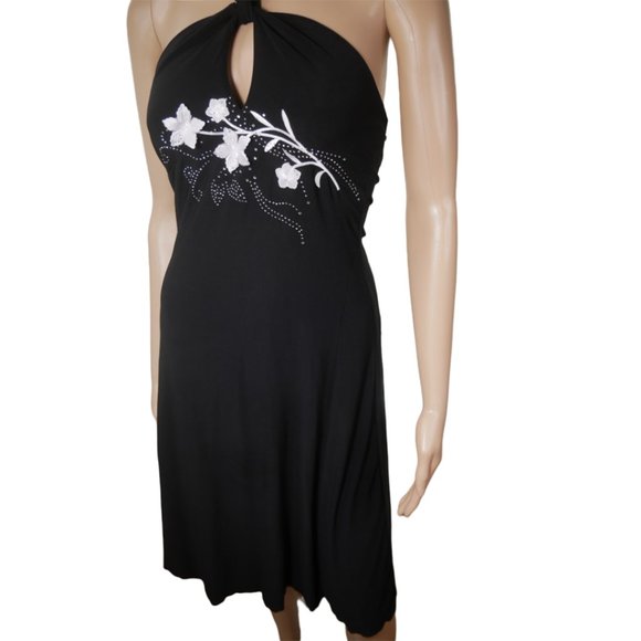 Celine Black and White Floral Keyhole Front Halter Dress Size: Small - Picture 5 of 9